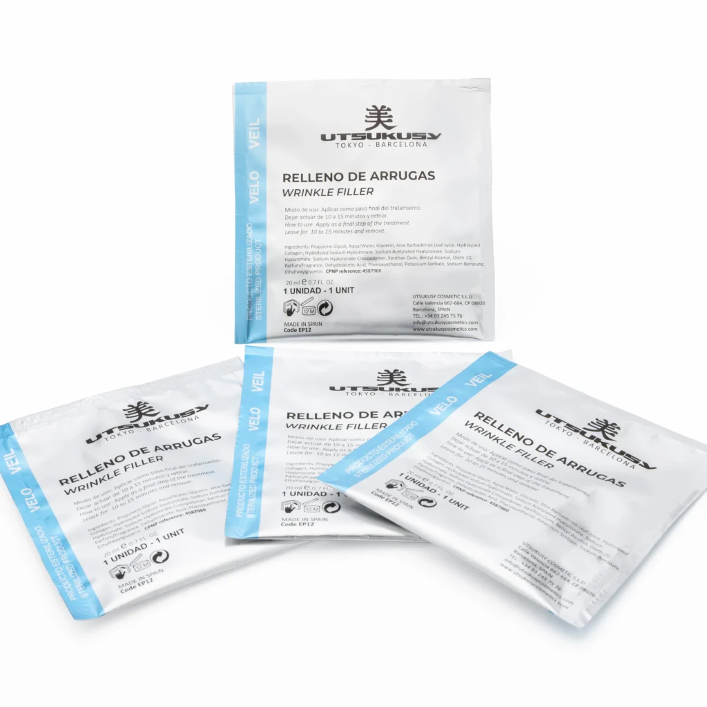 Wrinkle Filler Mask - Sterile Gesichtsmaske (Vliesmaske) von Utsukusy Cosmetics mit unterschiedlichen Arten von Hyaluron (Hyaluronsäure)